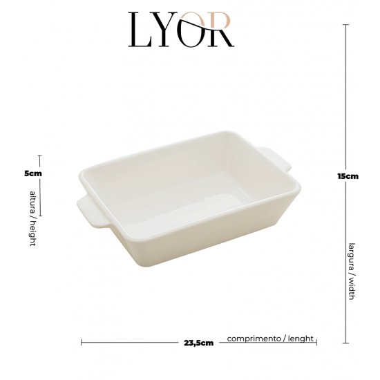 Refratário 23,5x15x5cm Porcelana Com Alça Basic Branco